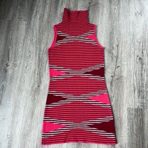 Title Nine Mission Merino Wool Striped Red Pink Sleeveless Mock Neck Dress S